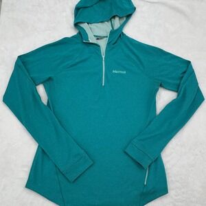Marmot Indio Polartec Teal 1/2 Zip Hooded Pullover Grid Fleece Top Womens Medium